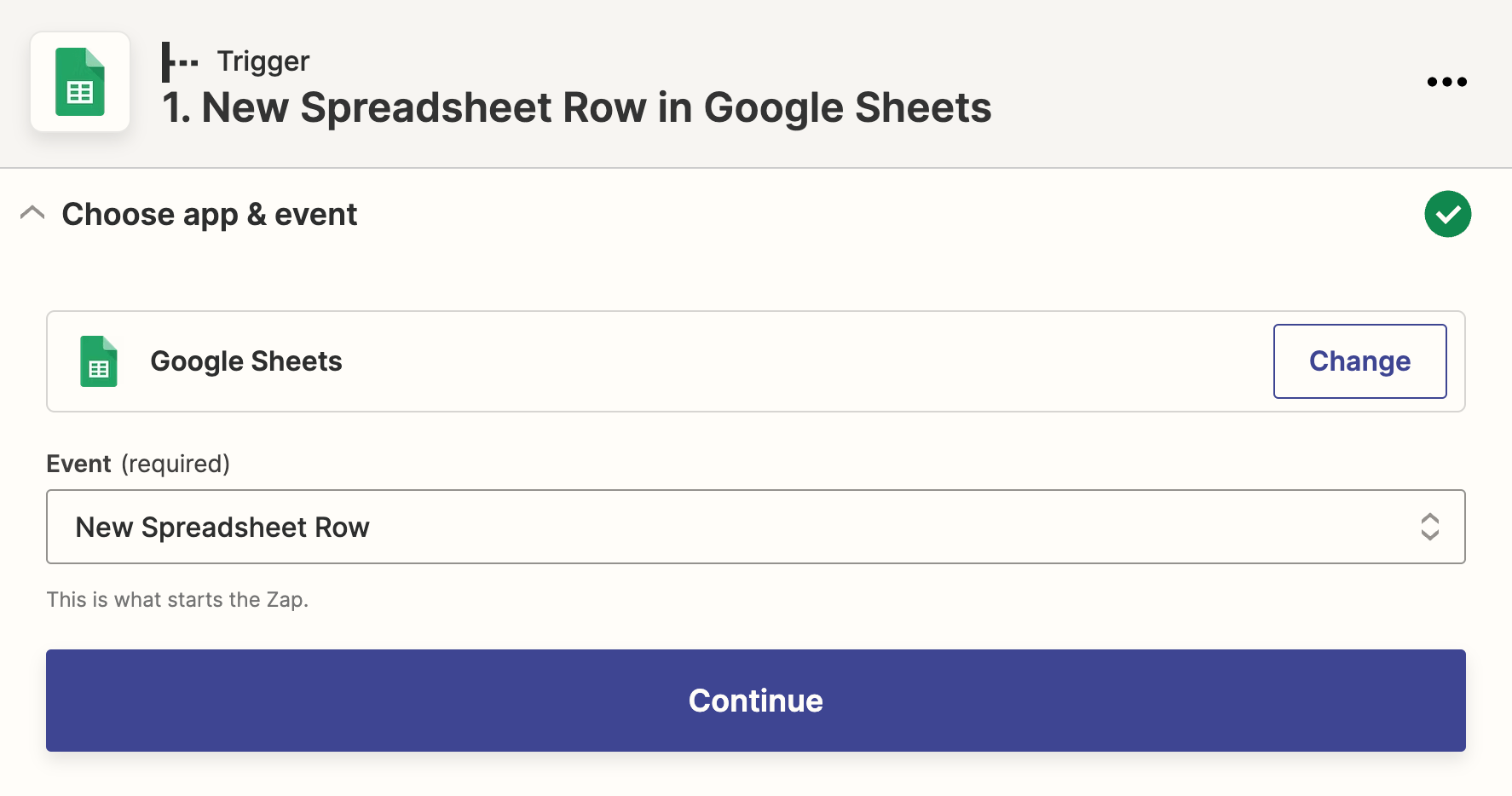 Zapier Google Sheets Trigger Step 1