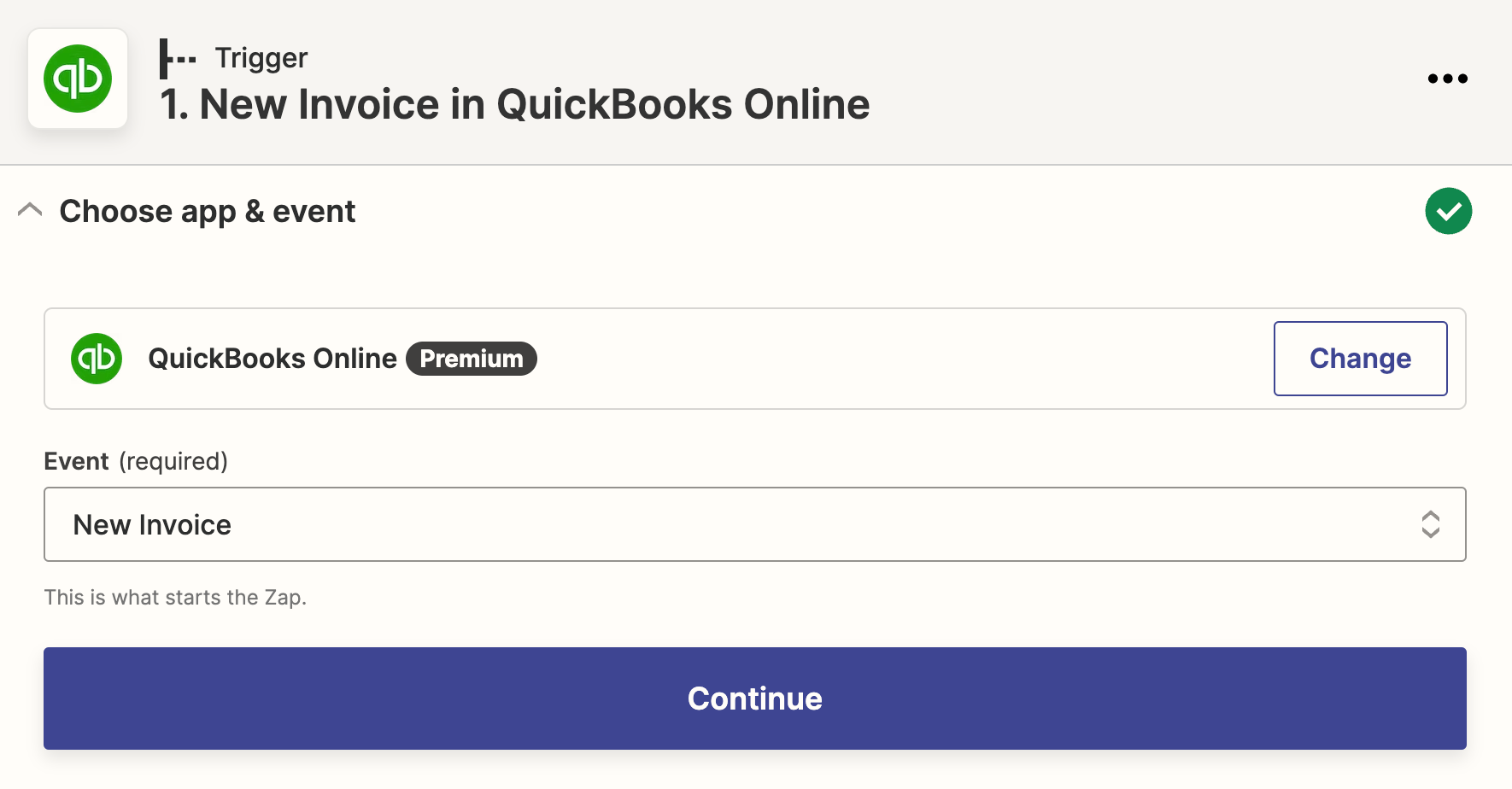 Zapier Quickbooks Online Invoice Trigger Step 1