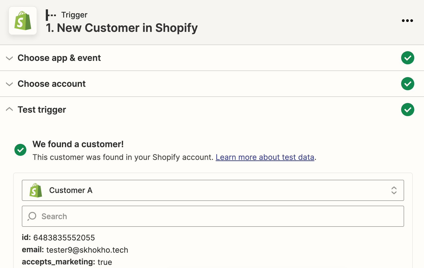Zapier Shopify Customer Trigger Step 4
