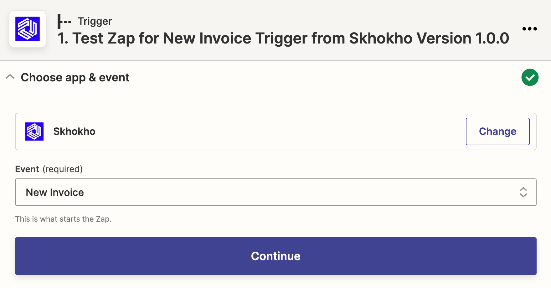 Zapier Skhokho Trigger Step 1
