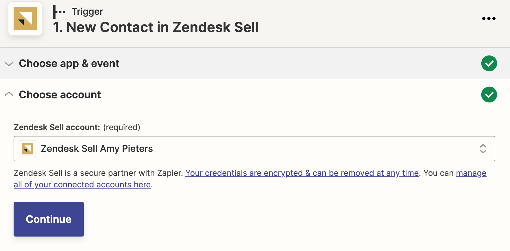 Zapier Zendesk Sell Trigger Step 2
