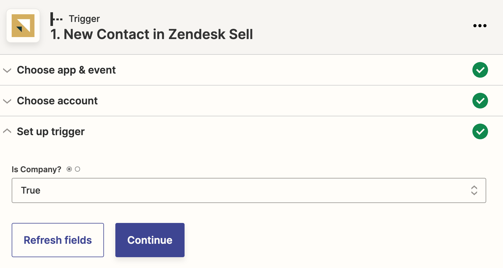 Zapier Zendesk Sell Trigger Step 3